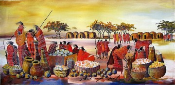アフリカ人 Painting - アフリカのマサイ マーケット